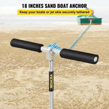 Sand Anchor, 18' Length Auger to The Beach and Sandbar, 316 Stainless Steel Screw Anchor with Removable Handle, Bungee Line & Carry Bag, for Jet Ski PWC Pontoon Kayak