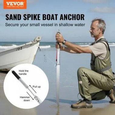 Sand Spike Boat Anchor Pole, 36 Galvanized Carbon Steel Slide Anchor Shore Spike, Self-Hammering Beach Spike Anchor for Small Boat Jetski Pontoon Kayak, with Oxford Storage Bag and Bungee Cord