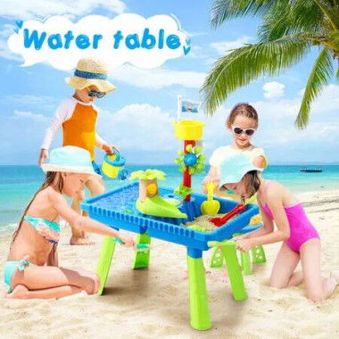 Sand Water Table Sandpit Play Ground Activity Centre Playset Beach Toys Pretend Set for Outdoor Swimming Pool with Chair