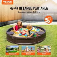 Detailed information about the product Sandbox with Cover 47.2 x 9.1 in Round Sand Box HDPE Sand Pit with 3 Corner Seating and Bottom Liner Kids Sandbox for Outdoor Backyard Beach Park Gift