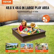 Detailed information about the product Sandbox with Cover 48.6x48.6x12.4 in Square Sand Box HDPE Sand Pit with 4 Corner Seating and Bottom Liner Kids Sandbox for Outdoor Backyard Beach Park