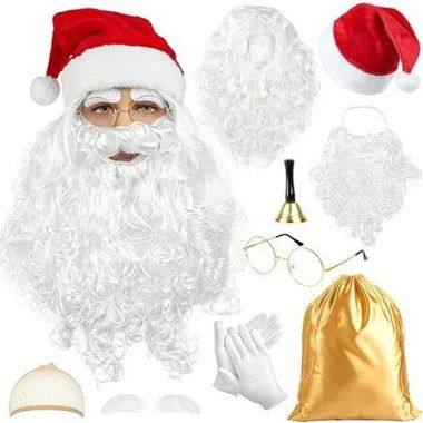 Santa Claus Costume Accessories Christmas Costume for Men Women Santa Claus Hat,Beard,Wig Glasses And Bag Christmas Fancy Dress