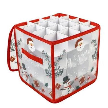 Santa Claus Style 30x30x30cm Christmas Ball Storage Box 64 Compartment Zippered Cube For Christmas Ornaments Storage