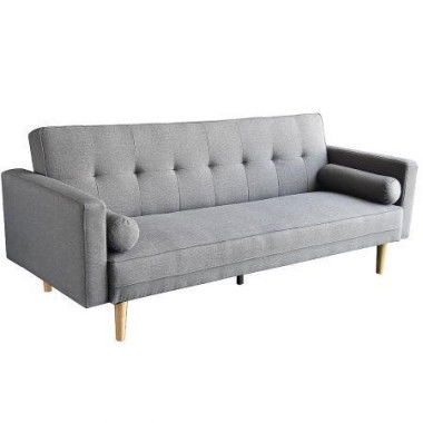 Sarantino 3 Seater Linen Sofa Bed Couch With Pillows - Light Grey