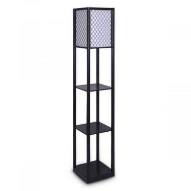 Sarantino Etagere Floor Lamp Diamond Look Fabric Shade Shelves Black