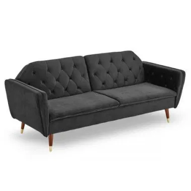 Sarantino Faux Velvet Sofa Bed Couch Lounge Suite Futon Black