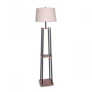 Detailed information about the product Sarantino Metal Etagere Floor Lamp Wood shelf Cream Fabric Shade