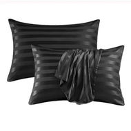 Detailed information about the product Satin Pillowcase Set of 2 Silk Pillow Cases For Hair and Skin Striped Rectangular Pillowcase 2 Pack with Envelope Closure (51*66cm Black)