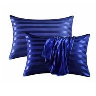 Detailed information about the product Satin Pillowcase Set of 2 Silk Pillow Cases For Hair and Skin Striped Rectangular Pillowcase 2 Pack with Envelope Closure (51*66cm Navy Blue)