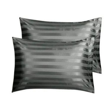 Satin Pillowcase Set of 2 Silk Pillow Cases For Hair and Skin Striped Rectangular Pillowcase 2 Pack with Envelope Closure (51*76cm Dark Grey)