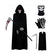 Detailed information about the product Scary Halloween Ghost Reaper Costume, Hooded Cloak, Skull Mask, Gloves,Horror Grim Reaper, Halloween Decoration for Adult(175CM)