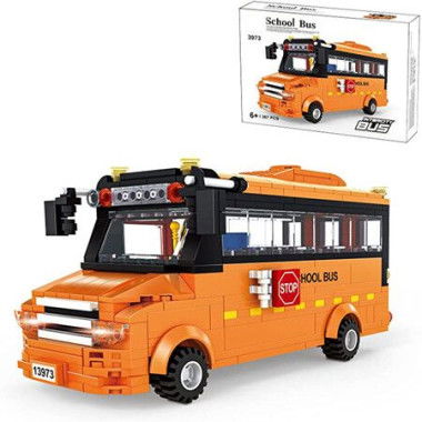 School Bus Toys For Kids Childrens Building Blocks Bus Vehicles Model Kids Creative Car Gift Construction PlaySet