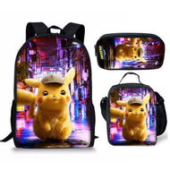 Detailed information about the product Schoolbag Cartoon Cute Pikachu Primary School Student Backpack+Shoulder Bag+Pencil Case