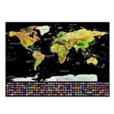 Scratch-off World Map With US States And Country Flags