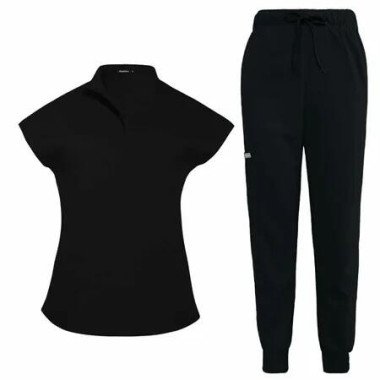 Scrubs Set for Women Nurse Uniform Jogger Suit Stretch Top & Pants with Multi Pocket for Nurse Esthetician Workwear (Black,Size:Small)