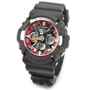 SD-1220 Water Resistant Dual Time Display Quartz Sport Wristwatch With Compass - Black + Red.