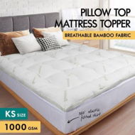 Detailed information about the product S.E. Bamboo Fibre Pillowtop Mattress Topper Underlay Pad Cover King Single 7.5cm