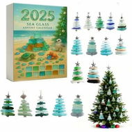 Detailed information about the product Sea Glass Christmas Tree Advent Calendar 2025,24 Days Christmas Countdown Calendar with 24 Mini Natural Sea Glass Christmas Tree Ornaments