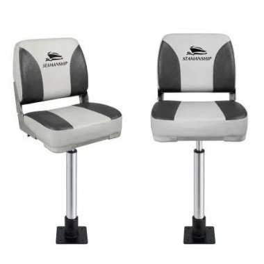 Seamanship 2X Folding Boat Seats with 2X Adjustable Pedestals 55éˆ¥?5cm Marine Swivel Low Back 13cm Padding Charcoal