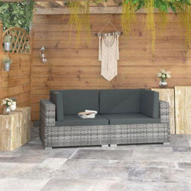 Sectional Corner Chairs 2 Pcs With Cushions Poly Rattan Grey