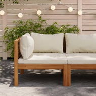 Detailed information about the product Sectional Corner Sofa with Cream White Cushion Acacia Wood