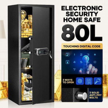 Security Box Digital Safe Electronic 80L Key Lock Fingerprint Steel Money Jewellery Cash Deposit Password Home Office