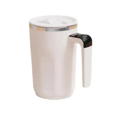 Self Stirring Coffee Mug with Temperature Display, Rechargeable Electric Magnetic Auto Stirring Coffee Mug with Lid for Coffee and Milk, White