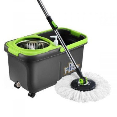 Self-Wringing Wheeled Bucket Spin Mop System With 4pcs Swivel Mop Head For Various Cleaning Surfaces.