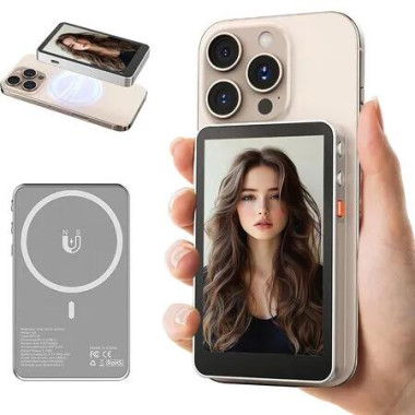 Selfie Monitor Screen for iPhone, 4 inch Real Time Screen Mirroring, Compatible with iPhone and Android, Grey