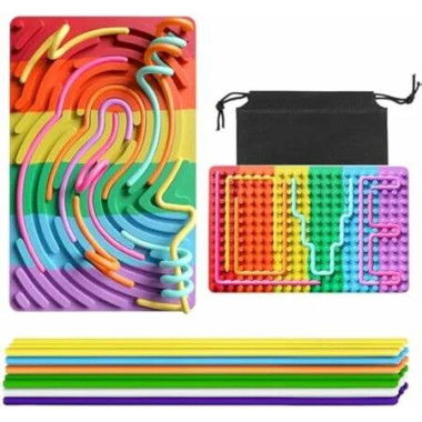 Sensory Activity Board for Kid Busy Board Sensory Fidget Montessori Toy Relaxing Stress Colored Silicone Rod Travel Toy Gift Color Colorful