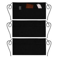 Detailed information about the product Server Aprons With 3 Pockets - Waist Apron Waitress Apron For Women And Men Water Resistant With Long Waist Strap Reinforced Seams Half Apron (3 Pack Black)