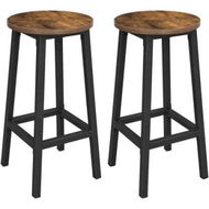 Detailed information about the product Set of 2 Bar Stools with Sturdy Steel Frame Rustic Brown and Black 65 cm Height