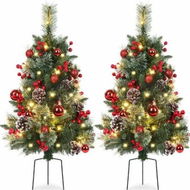 Detailed information about the product Set of 2 Outdoor Pathway Christmas Trees with Lights,76cm Prelit Battery Operated Artificial Xmas Tree Holiday Decor