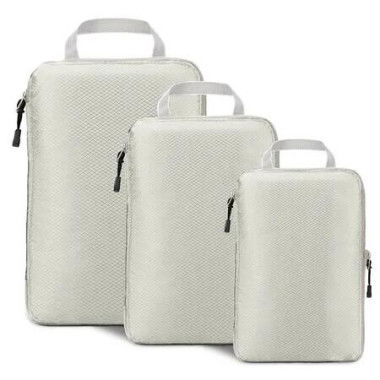 Set of 3 Compression Packing Cubes Super Thin and Sturdy Nylon Expandable Packing Organizer for Travel Accessories Luggage Suitcase (Beige)