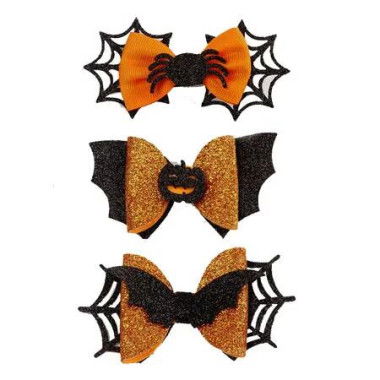 Set of 3 Halloween Hair Bows Clips Pumpkin Ghost Spider Themed Hair Barrettes for Girls' Festive Parties