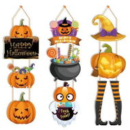 Detailed information about the product Set of 3 Halloween Paper Party Decorations Pumpkin Magic Hat Lollipop Door Hangings for Indoor Outdoor Home Holiday