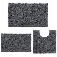 Detailed information about the product Set of 3 Ultra Soft Non Slip Chenille Absorbent Shaggy Bath Mat Rugs for Bathroom Tub Shower Toilet Dark Grey