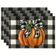 Detailed information about the product Set of 4 25x32cm Pumpkins Halloween Placemats Seasonal Table Mats for Party and Kitchen Dining Decoration