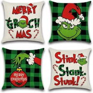 Detailed information about the product Set of 4 Christmas Decorative Throw Pillow Covers Merry Grinchmas Ho Ho Stripe Christmas Decorative Cushion Case for Home Decor 18 x 18 Inches