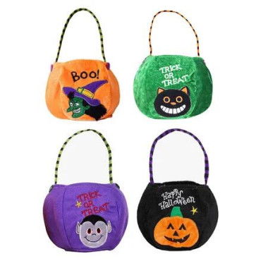 Set of 4 Halloween Pumpkin Tote Bags NonWoven Goody Basket for Kids Ideal for Girls and Boys Trick or Treat