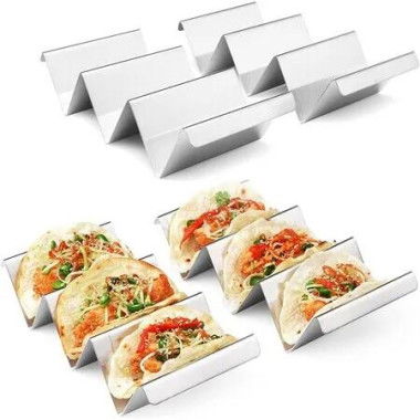 Set of 4 Stainless Steel Oven Pan Style Taco Holders for Easy Serving Durable and Heat-resistant Perfect for Parties and Family Gatherings