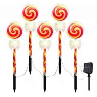 Detailed information about the product Set of 5 Candy Cane Design Stake Lights for Pathway Backyard Decor ArtCreativity Outdoor Christmas Solar Path Lights 8 LED Modes