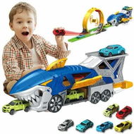 Detailed information about the product Shark Racing Car Playset with Carrier Truck,Loop Track Launcher 6 x 1:64 Scale Race Vehicles STEM Toys for Kids 3+