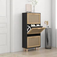 Detailed information about the product Shoe Cabinet Black 52x25x115 cm Engineered Wood and Natural Rattan