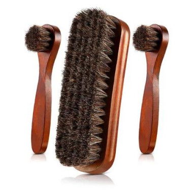 Shoe Polish Brushes 3 Piece Horsehair Kit Leather Boots Care Cleaning Daubers Applicators Shine Maintenance Set
