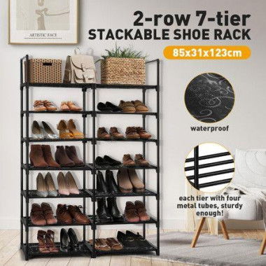 Shoe Rack 7 Tiers Storage Shelving 30 Pairs Shoes Boots Organiser Entryway Closet Cabinet DIY Display Stand Shelves Space Saving Unit Metal