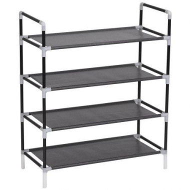 Shoe Rack With 4 Shelves Metal And Non-woven Fabric Black