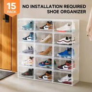 Detailed information about the product Shoe Storage Box 15PCS Sneaker Display Case Rack Large Clear Plastic Container Stackable Organiser Unit Cabinet Transparent Closet Footwear Bin Holder