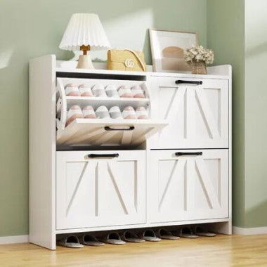 Shoe Storage Cabinet Rack Drawers Entryway Hallway Cupboard Narrow Slim Wide Footwear Organiser Shelf Table Stand 4 Door Modern Closet Furniture White