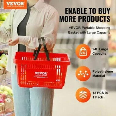 Shopping Basket Set of 12 24L Durable Plastic Grocery Basket with Handle and Stand 425 x 295 x 225 mm Portable Shop Basket Bulk Used